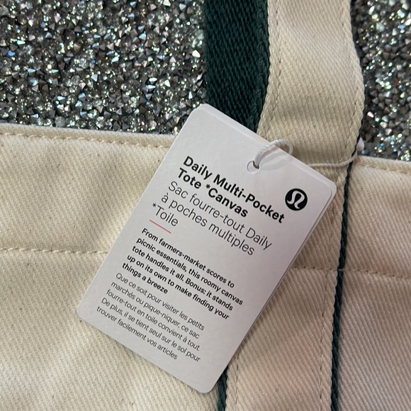 Lululemon Daily Multi-Pocket Canvas Tote Bag 20L NWT Natural/Medium Forest - Picture 7 of 12